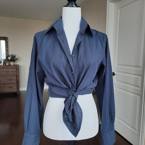 Armani Jeans Navy Striped Long Sleeve Shirt Size Large - Picture 7 of 8